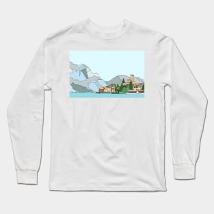 Beautiful Malcesine on Lake Garda, Italy - digital art Long Sleeve T-Shirt